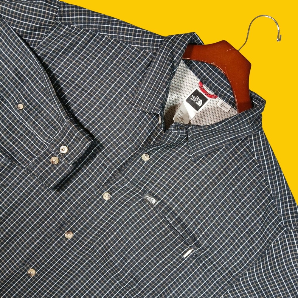 North Face Shirt Mens Large Plaid Black Long Sleeve Hiking Outdoor